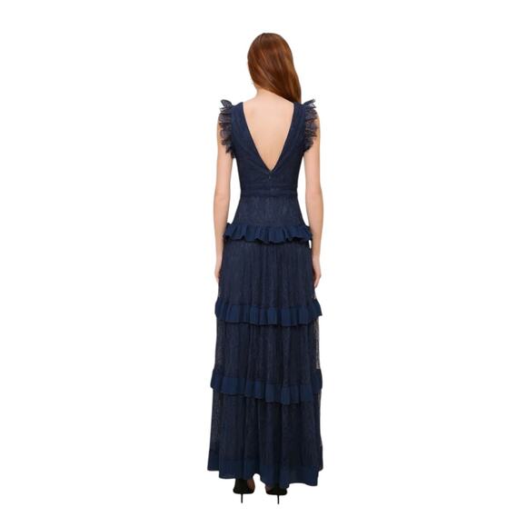 LULUS‎ Marvelous Darling Navy Blue Lace Ruffled Tiered Maxi Dress-Size M - Picture 6 of 9